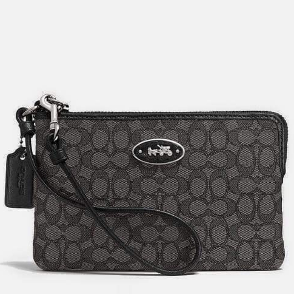 Coach Signature Corner Zip Wristlet Black Smoke/Black #52574